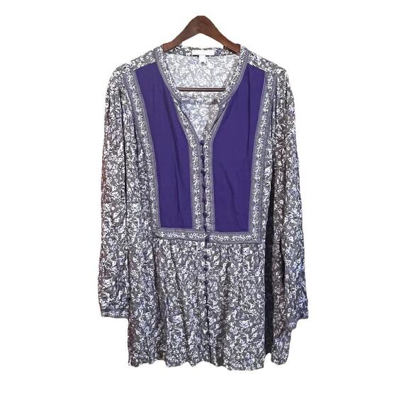 Woman Within Floral Button Down Blouse Top Green Size 3X Flowy Cottage Prairie - Picture 1 of 11